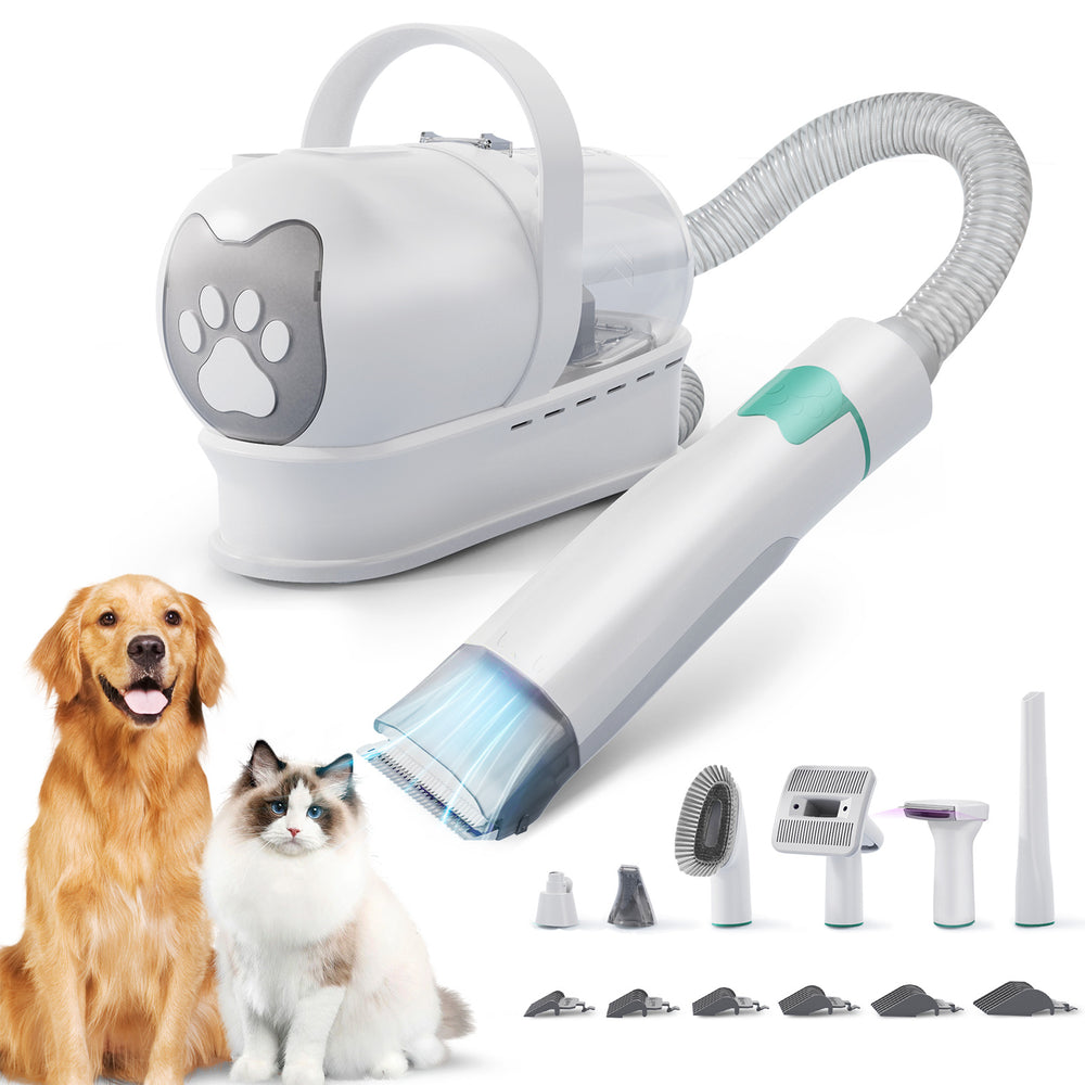 Furvelis HairAway Pro 7-in-1 pet grooming vacuum kit with brush, deshedding attachment, trimmer, comb set and cleaning brush