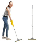 Reusable long-handle pet hair remover for carpets, rugs and stairs