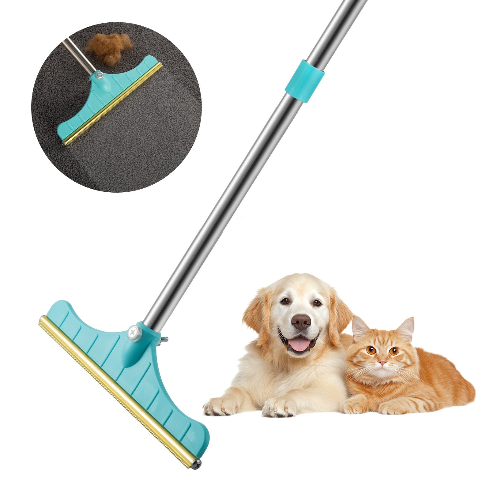 Sky blue Furvelis long-handle carpet and pet hair remover