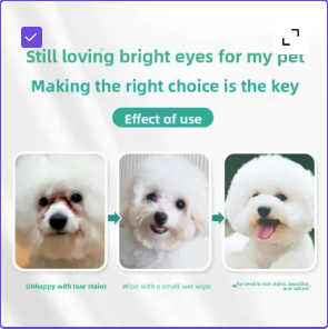Before and after using Furvelis eye wipes on tear stains